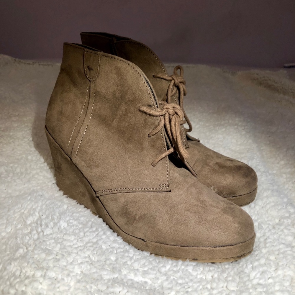 Tan wedge booties